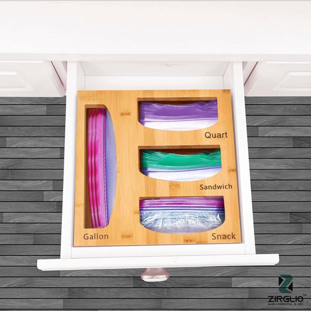 Bamboo plastic bags organizer dispenser wall mount or drawer. Perfect 🎁!!